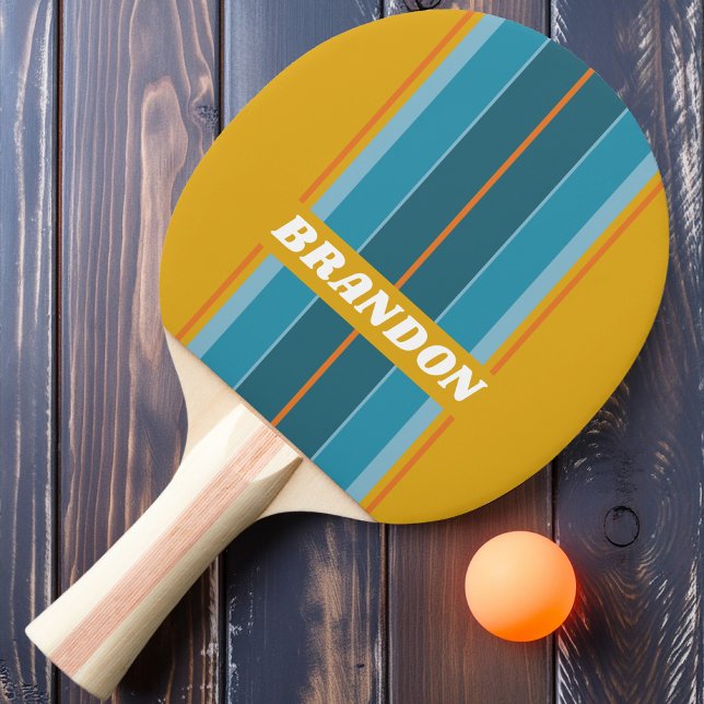 Raquete De Ping Pong Onda de Mostarda com Listras e Nome (Criador carregado)
