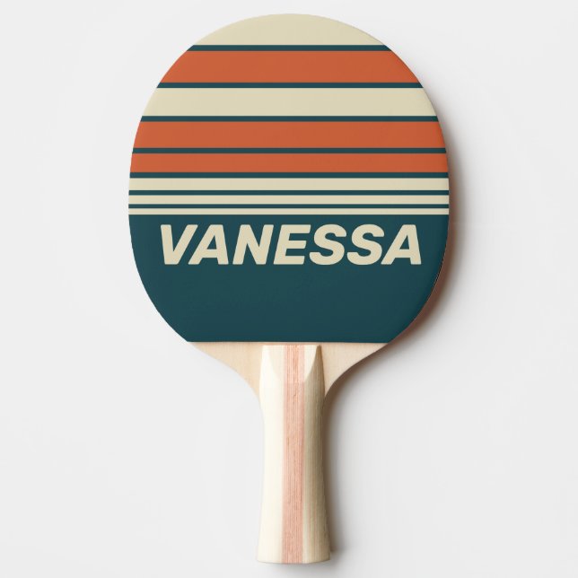 Raquete De Ping Pong Onda Retro Horizonte com Faixas e Nome (Frente)