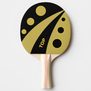 Raquete De Ping Pong Ondas abstratas pretas e douradas com círculos