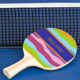 Raquete De Ping Pong Ondas Coloridas com Nome