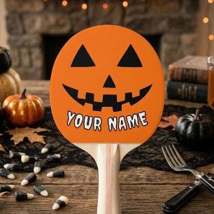 Raquete De Ping Pong Orange Pumpkin Personalizado Halloween Seu Nome