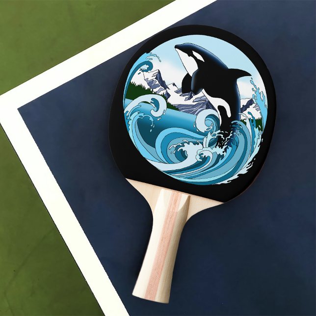 Raquete De Ping Pong Orca Majestosa Baleia Assassina Ondas Azuis Oceano (Criador carregado)