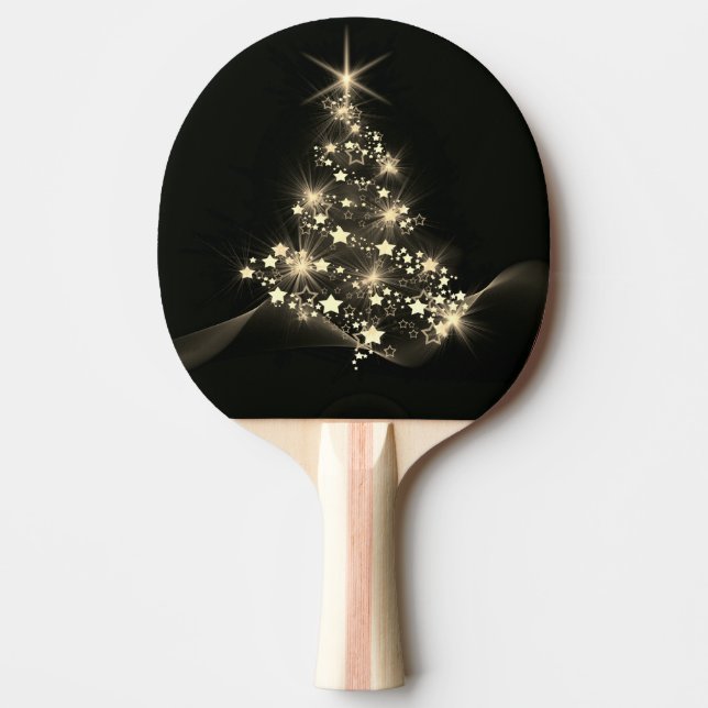 Raquete De Ping Pong Ouro brilho de estrelas na árvore de Natal - Escur (Frente)