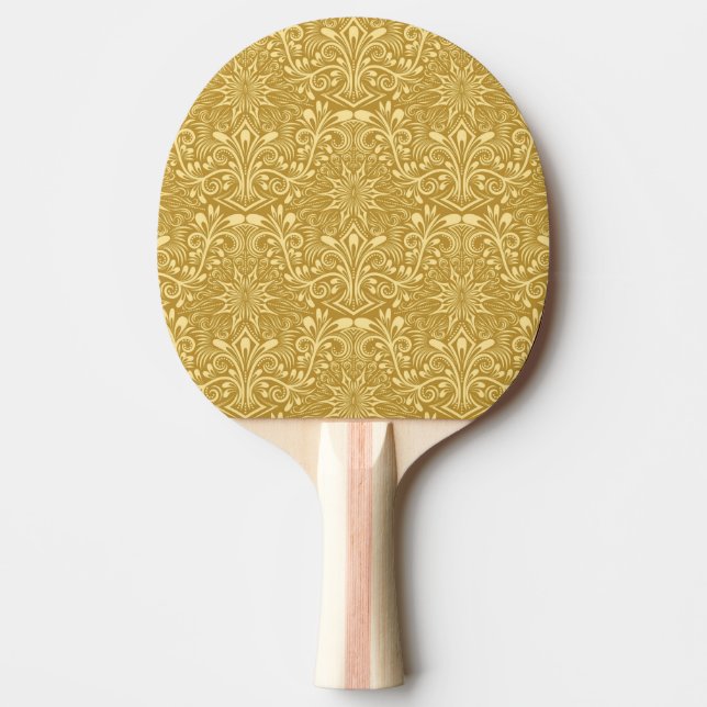Raquete De Ping Pong Ouro Damasco - Padrão Floral Barroco (Frente)