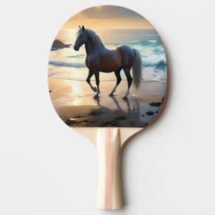Raquete De Ping Pong Ouro Grace: Um Cavalo de Palomino na praia Sunset