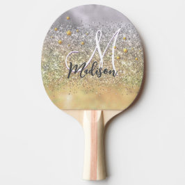 Raquete De Ping Pong Ouro prateado cônico Monograma das estrelas relâmp