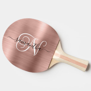 Raquete De Ping Pong Ouro Rosa Monograma Enrolado de Fólha de Metal Fal