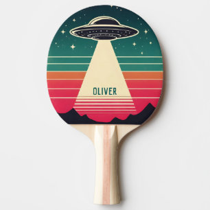 Raquete De Ping Pong OVNI Vintage ao Pôr do Sol Personalizado