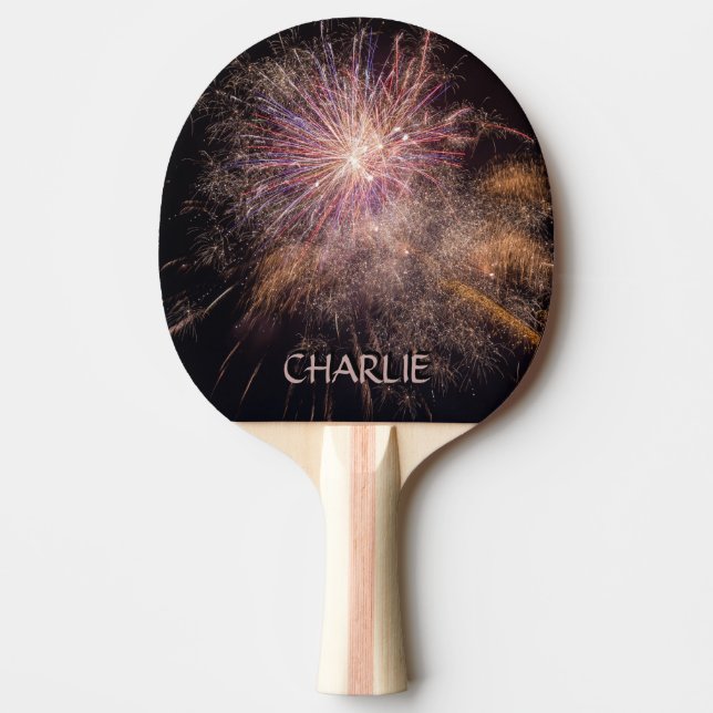Raquete De Ping Pong Pá de ping monograma personalizado do Fireworks (Frente)