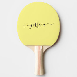 Raquete De Ping Pong Paddle com nome de script amarelo moderno