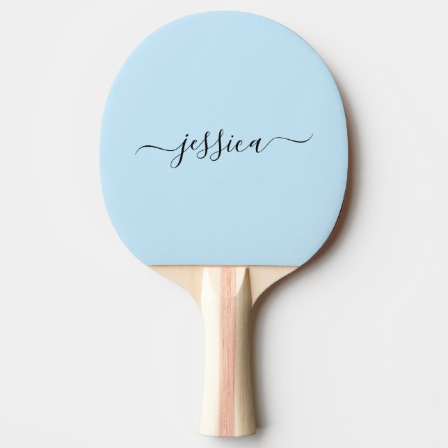 Raquete De Ping Pong Paddle com nome de script azul-claro moderno (Frente)
