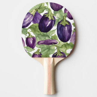Raquete De Ping Pong Padrão Botânico de Jardim de Berinjela em Aquarela