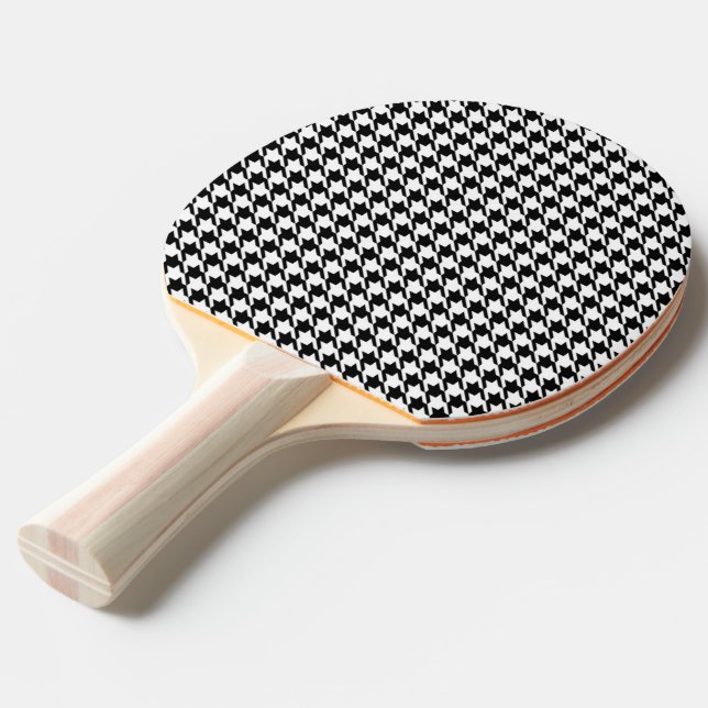 Raquete De Ping Pong Padrão Clássico Houndstooth Preto e Branco (Verso inclinado)