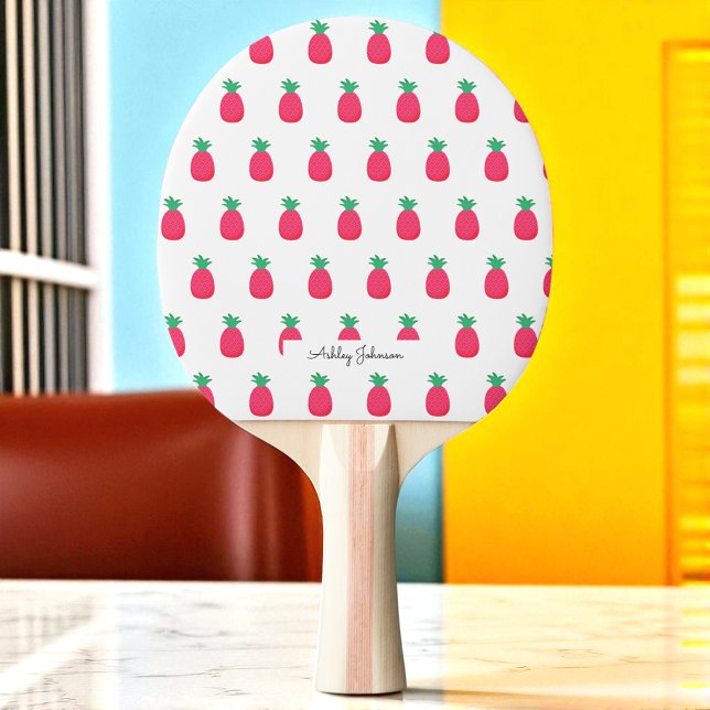 Raquete De Ping Pong Padrão de Abacaxi Rosa Branco  (Criador carregado)
