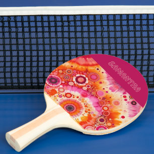 Raquete De Ping Pong Padrão de arte dos círculos cor-de-rosa-quente cor