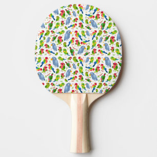 Raquete De Ping Pong Padrão de Aves Vintage, Padrão de periquito colori