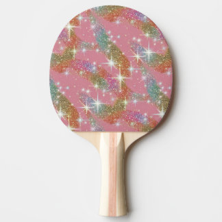 Raquete De Ping Pong Padrão de Brilho Falso Arco-íris Rosa