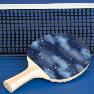 Raquete De Ping Pong Padrão de Céu Azul Escuro das Estrelas Douradas da