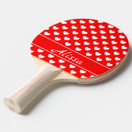 Raquete De Ping Pong Padrão de Corações Pretos, Branco, Vermelho, Nome