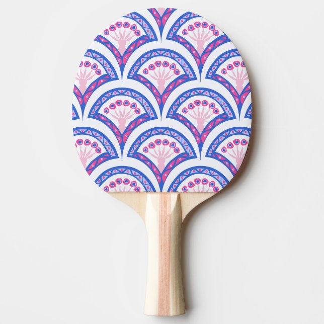 Raquete De Ping Pong padrão de damasco floral azul (Frente)