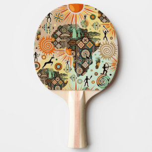 Raquete De Ping Pong Padrão de Elementos Tribais Decorativos do Mapa da