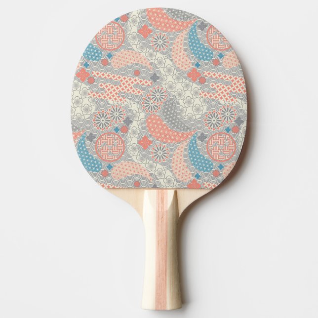 Raquete De Ping Pong Padrão de estilo japonês. Ilustração. (Frente)