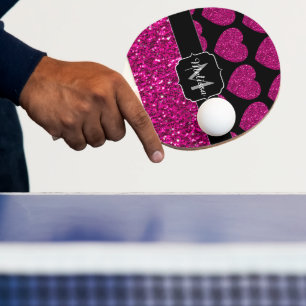 Raquete De Ping Pong Padrão de faíscas cardíacas cor-de-rosa quente bri