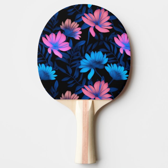 Raquete De Ping Pong Padrão de Flores Neon Brilhantes (Frente)