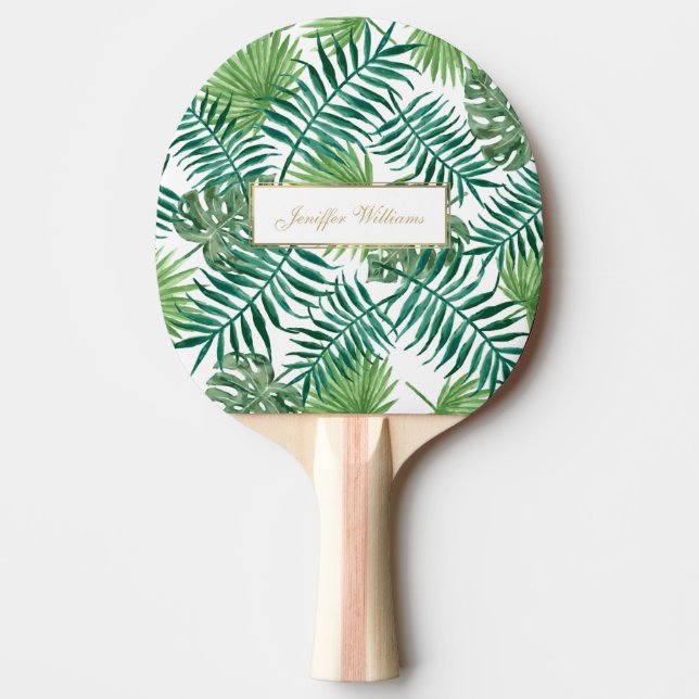 Raquete De Ping Pong Padrão de Folhagem Tropical Botânica de Folhagem. (Frente)