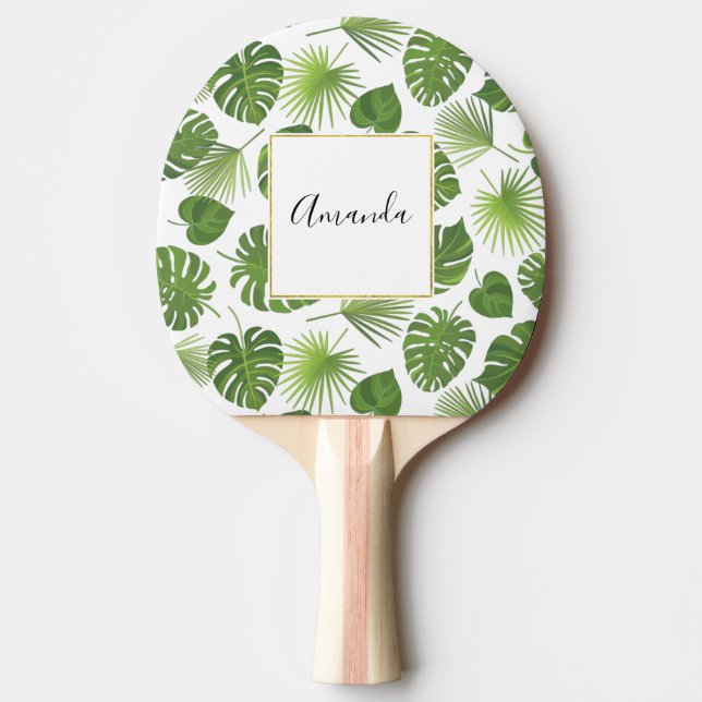 Raquete De Ping Pong Padrão de Folhas Tropicais na moda Verde (Frente)