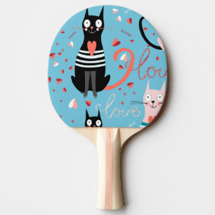 Raquete De Ping Pong Padrão de gatos giros sobre fundo azul