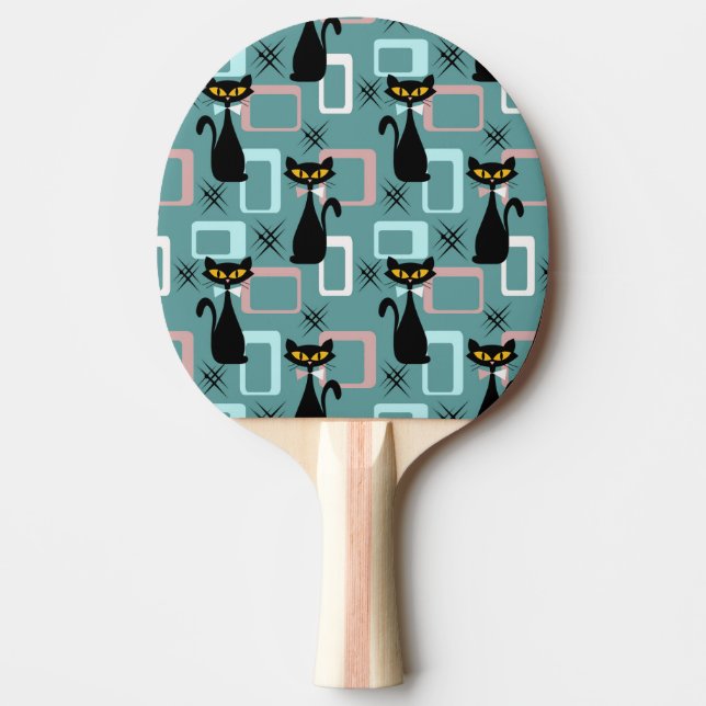 Raquete De Ping Pong padrão de gatos pretos do meio século (Frente)