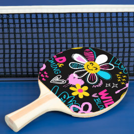 Raquete De Ping Pong Padrão de Grafite de Flor Sorridente Colorida