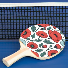 Raquete De Ping Pong Padrão de Ilustração das Flores de Papoila Vibrant