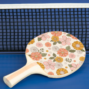 Raquete De Ping Pong Padrão de Jardim de Flor Rosa e Laranja