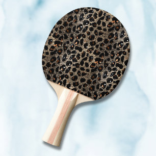 Raquete De Ping Pong Padrão de Leopardo Dourado Preto Marrom Brilho Lux