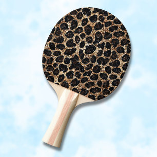 Raquete De Ping Pong Padrão de Leopardo Preto Marrom Dourado Brilhante