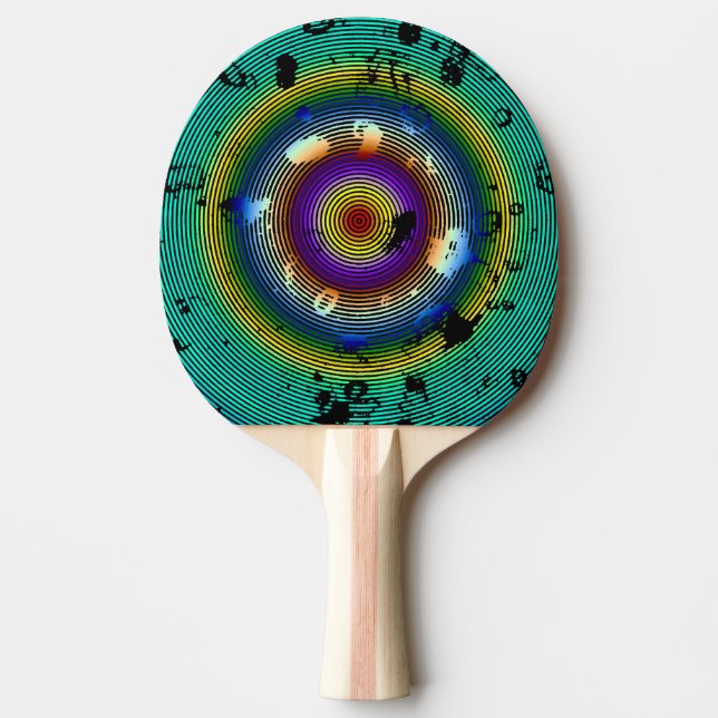 Raquete De Ping Pong Padrão de multicores dentro de um círculo (Frente)