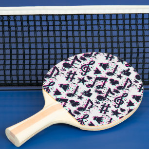 Raquete De Ping Pong Padrão de Notas e Corações Musicais Distorcidos
