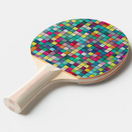 Raquete De Ping Pong Padrão de quadrados geométricos coloridos