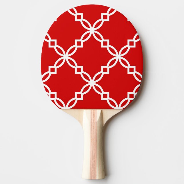 Raquete De Ping Pong Padrão de Quatrefoil de Rico Vermelho e Branco (Frente)