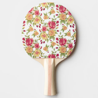 Raquete De Ping Pong Padrão de Rosas e Botões de Rosa Vermelhas e Amare