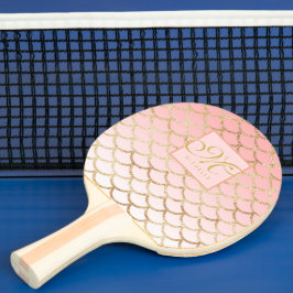 Raquete De Ping Pong Padrão de Sereia Dourada e de Mambre Rosa - Monogr