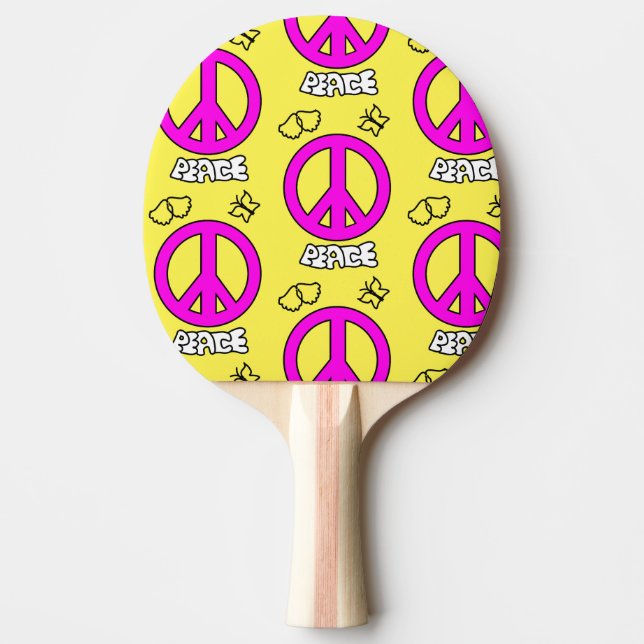 RAQUETE DE PING PONG PADRÃO DE SINAL DE PAZ, (Frente)