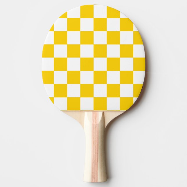 Raquete De Ping Pong Padrão de Verificação Branco Amarelo (Frente)