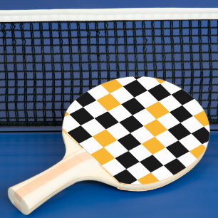 Raquete De Ping Pong Padrão de xadrez amarelo preto e branco Design
