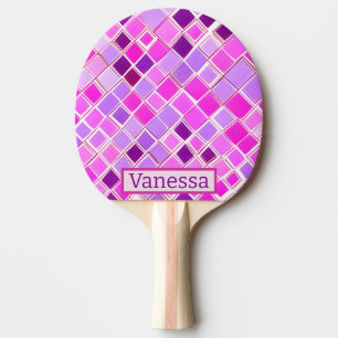 Raquete De Ping Pong Padrão de xadrez cinzenta rosa e roxo