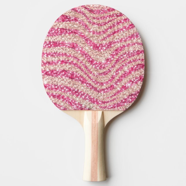 Raquete De Ping Pong Padrão de Zebra com Brilho Rosa Menina             (Frente)