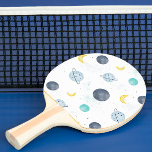 Raquete De Ping Pong Padrão do Planeta Espacial Azul de Cores Aquáticas