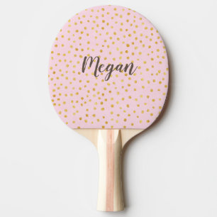 Raquete De Ping Pong Padrão Dourado de Bolinhas Rosa-Chic Cute Persona
